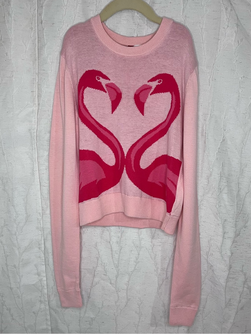 NWT H&M Divided Cotton Cropped Flamingo Pink Crew Neck Sweater Size XS